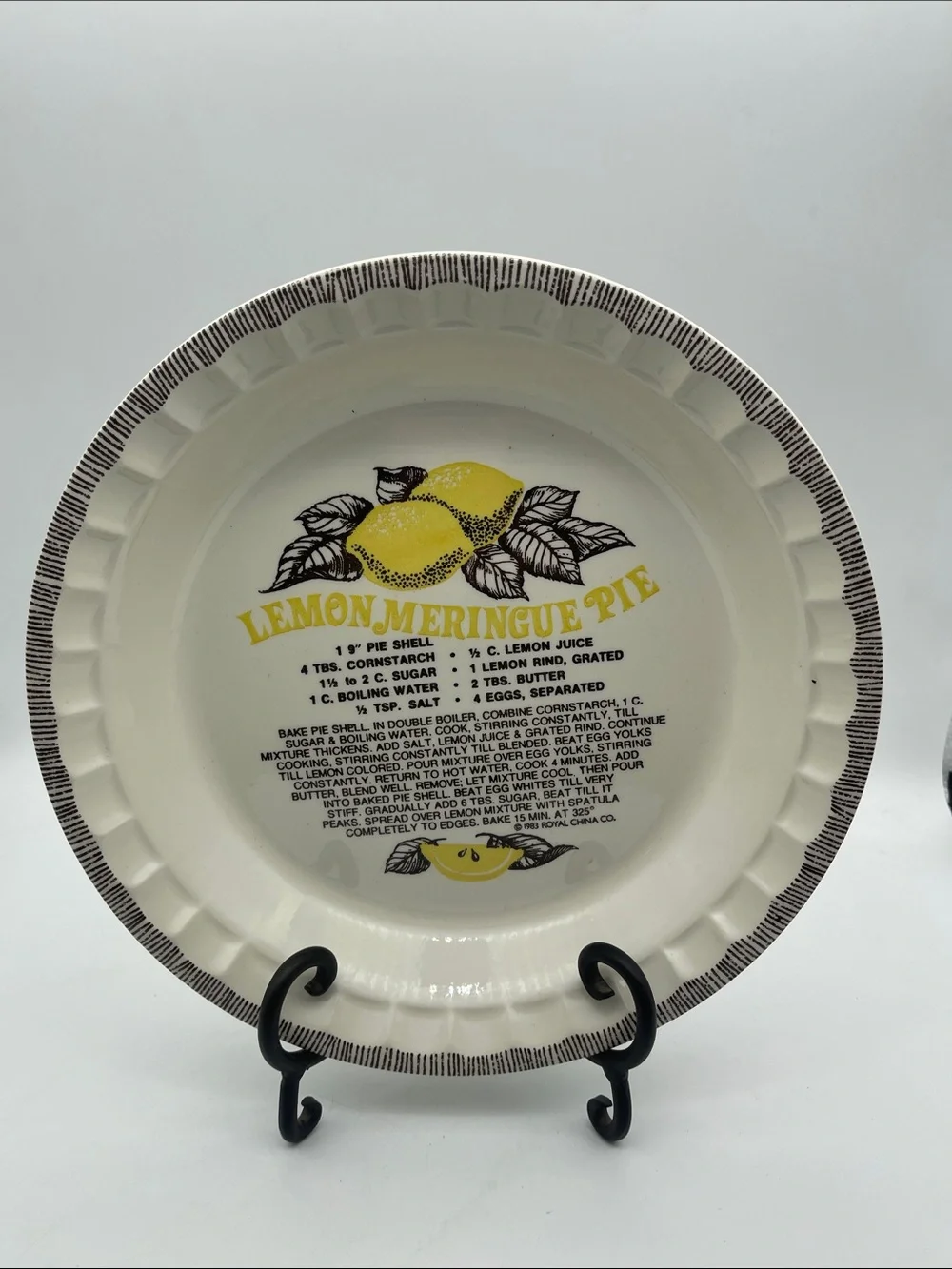 Vintage Lemon Meringue Pie Recipe Dish Plate Royal China 1983 Collectible